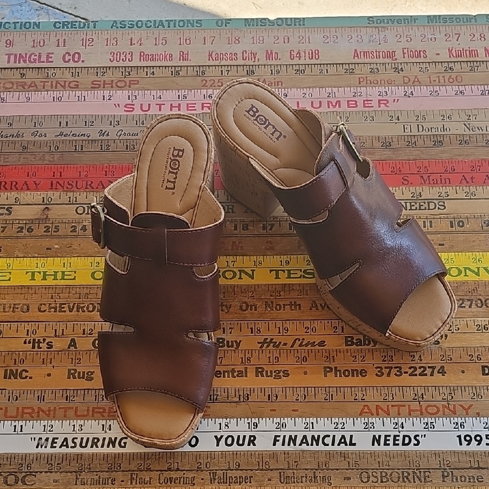 Born Brown Leather Wedge Sandals